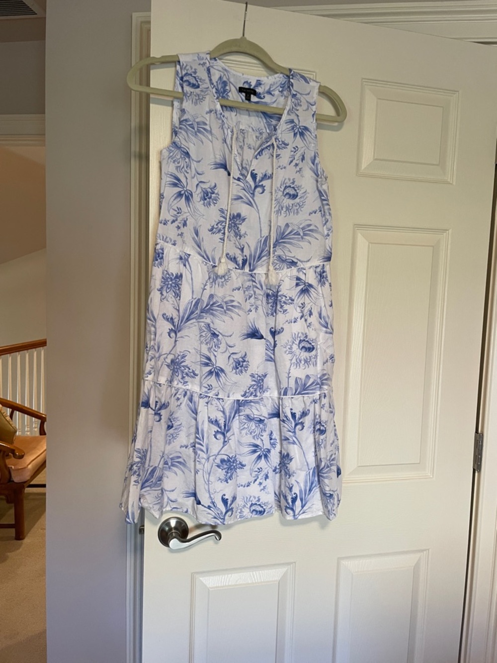 Talbots White Dress with Blue Floral Print